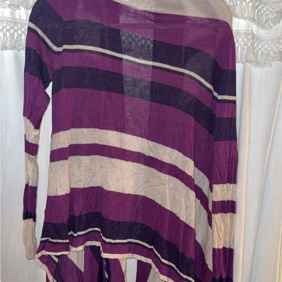 Lane Bryant Purple and Cream Striped Cardigan - Picture 2 of 3